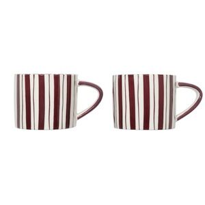 Noon & Moon Set of 2 Coffee Mugs Striped Cherry Lacquer NWT
